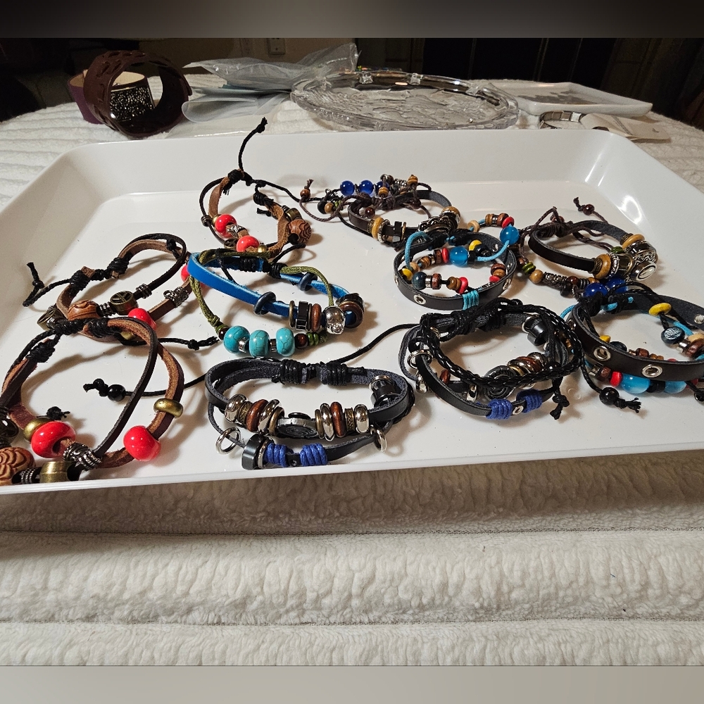 Colorful Beaded Leather Bracelets